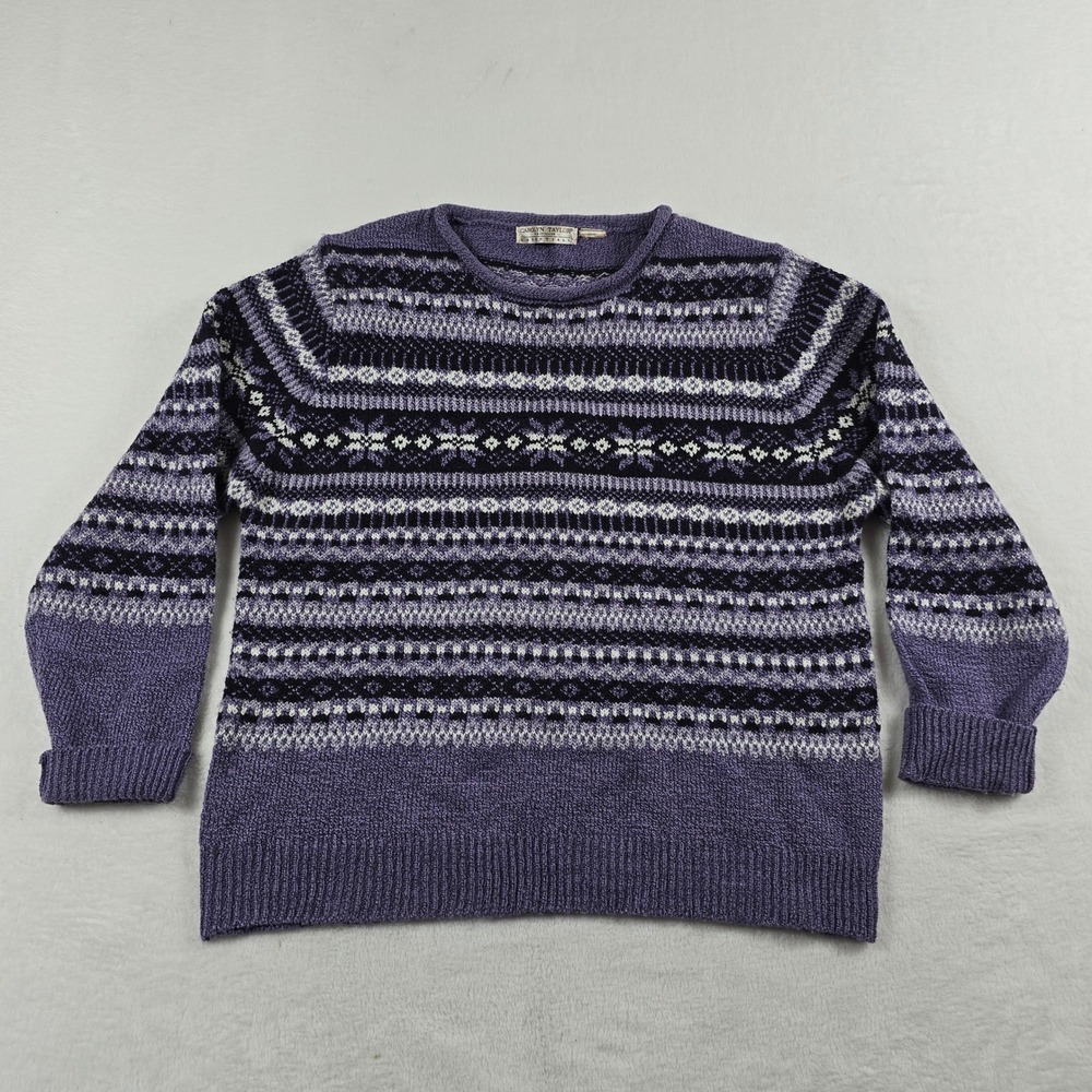 Carolyn Taylor Essentials Purple Fair Isle Snowflake Knit Sweater Womens Large‎